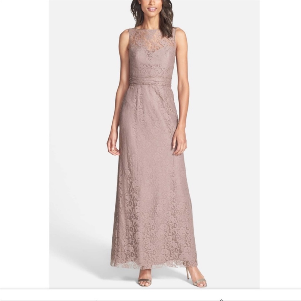 AMSALE Illusion Yoke  truffle Lace Dress size 8